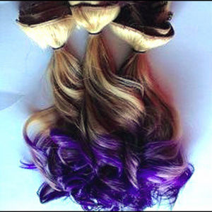 Blonde & Purple Ombre Human Hair Clip Extensions